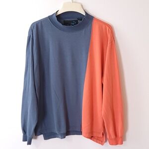 Vintage ParaSport Colorblock Mock Neck Long Sleeve Shirt Blue Orange Mens Large